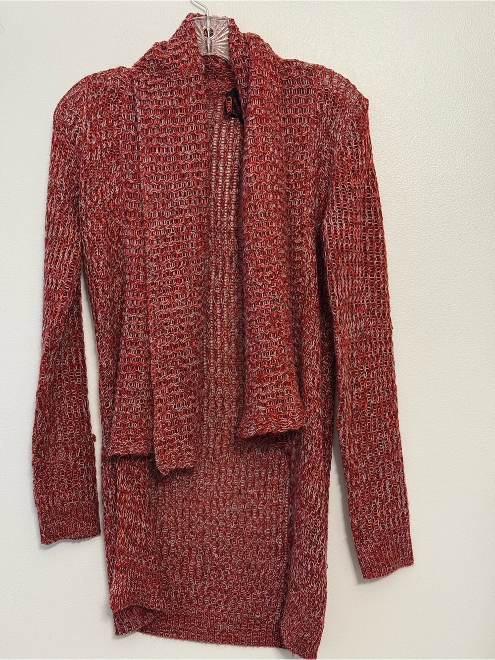 Yoki Marled Red Open-Front Knit Cardigan